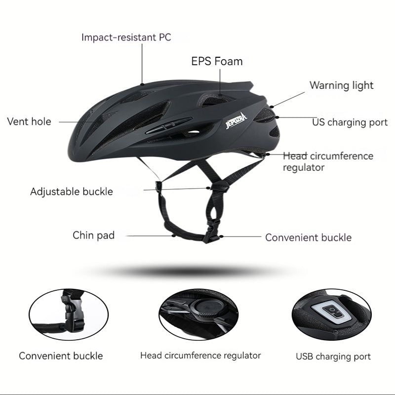 JEPOZRA Bike Helmet for Men Women with LED Safety Light Portable