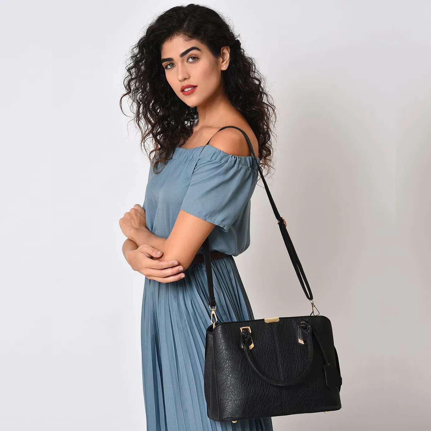 Women's Leather Handbag (Black) - Image 3
