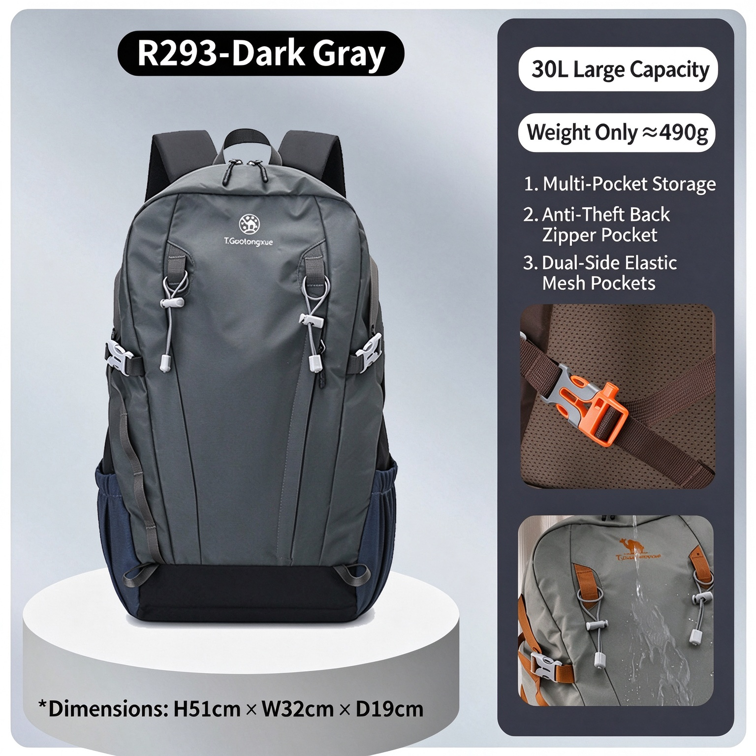 Men & Women Outdoor Hiking Backpack, Large Capacity Lightweight Travel Rucksack for Camping, Trekking & Daily Use 260025 - Gray