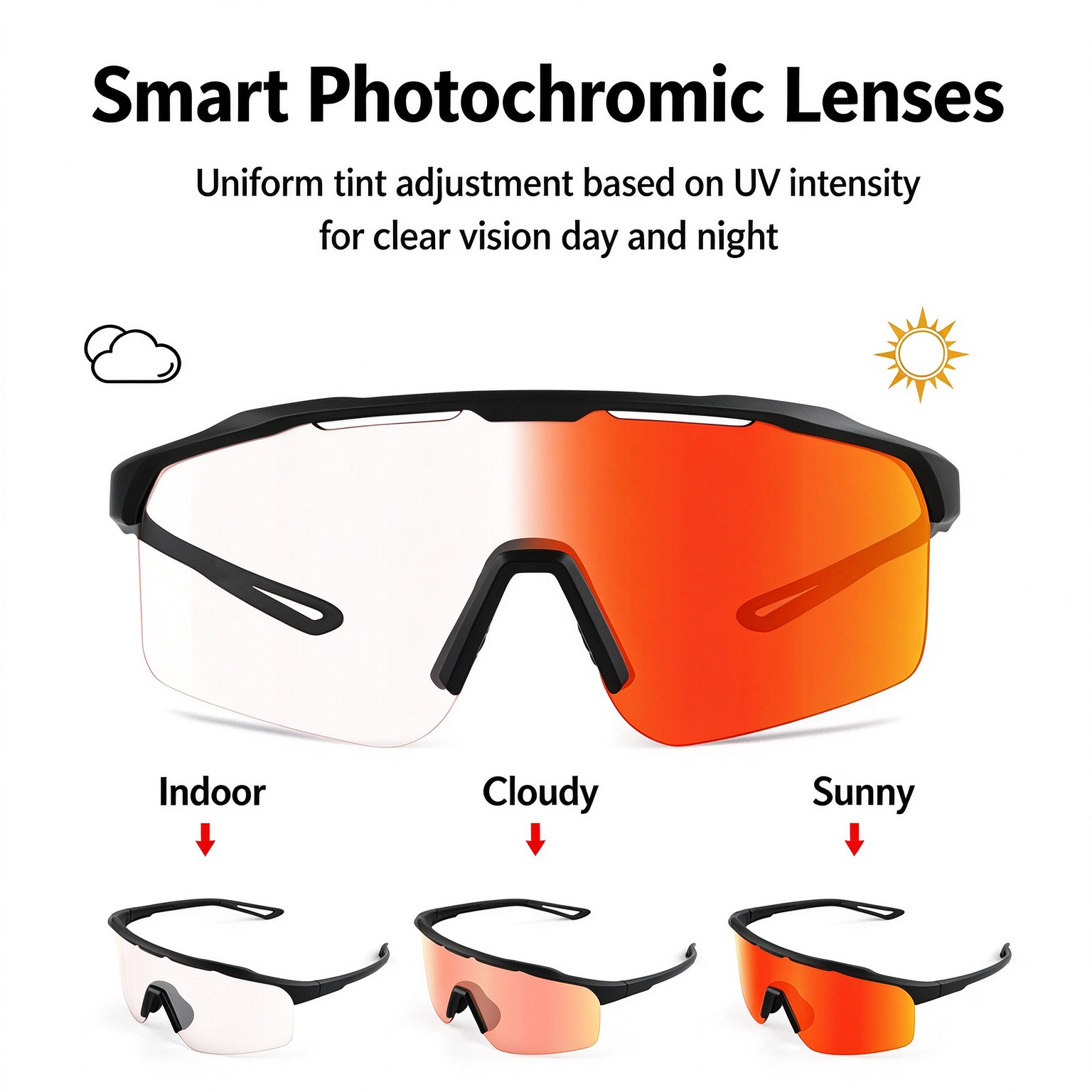 PC Photochromic Cycling Glasses, Day & Night Use, UV400 Protection, Wind & Sand Resistant, Impact-Resistant, High Definition Running Sunglasses 260022 - Image 17