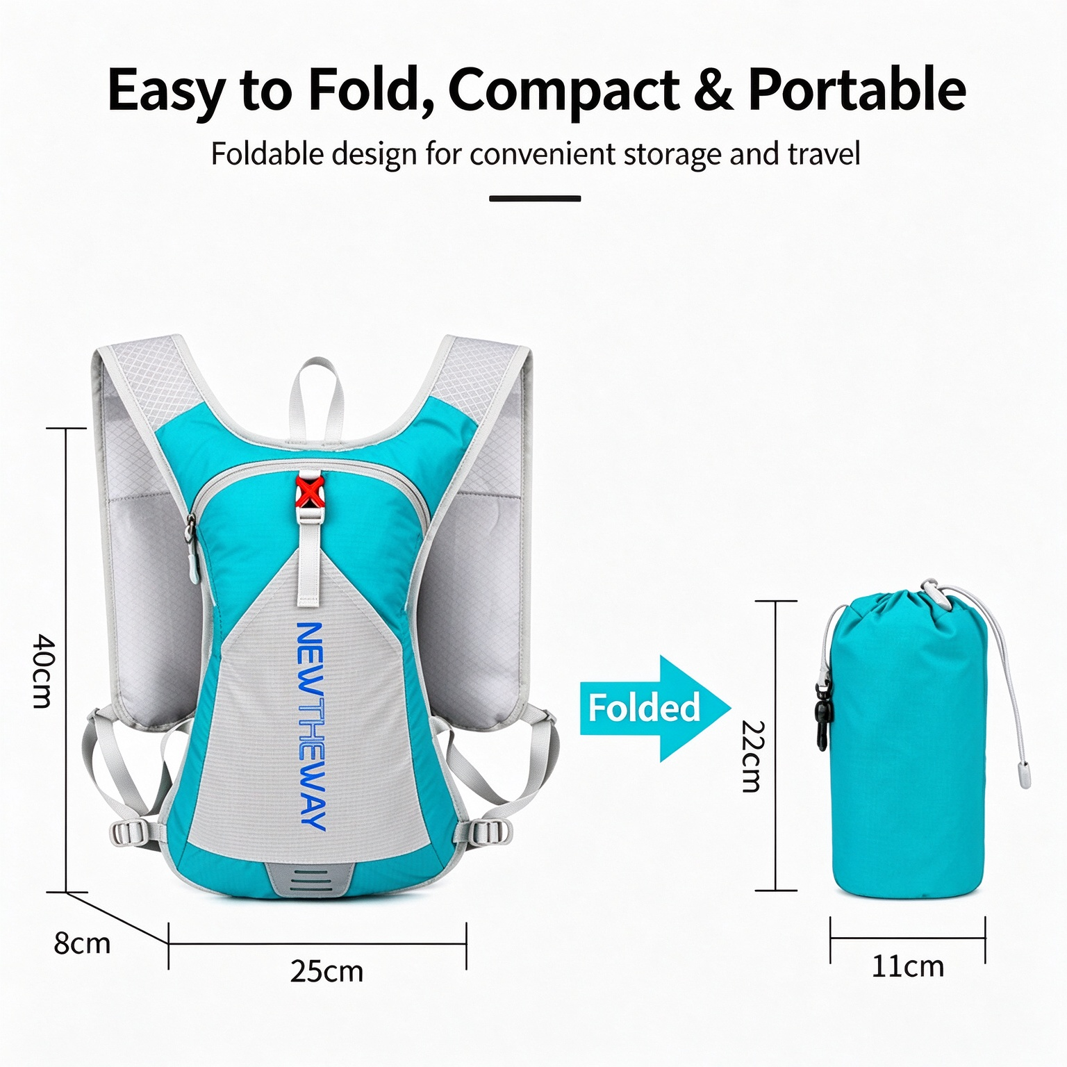 Foldable Storage Backpack, Lightweight Sports Outdoor Pack, Running & Hydration Vest for Trail Sports 260026 - Image 7