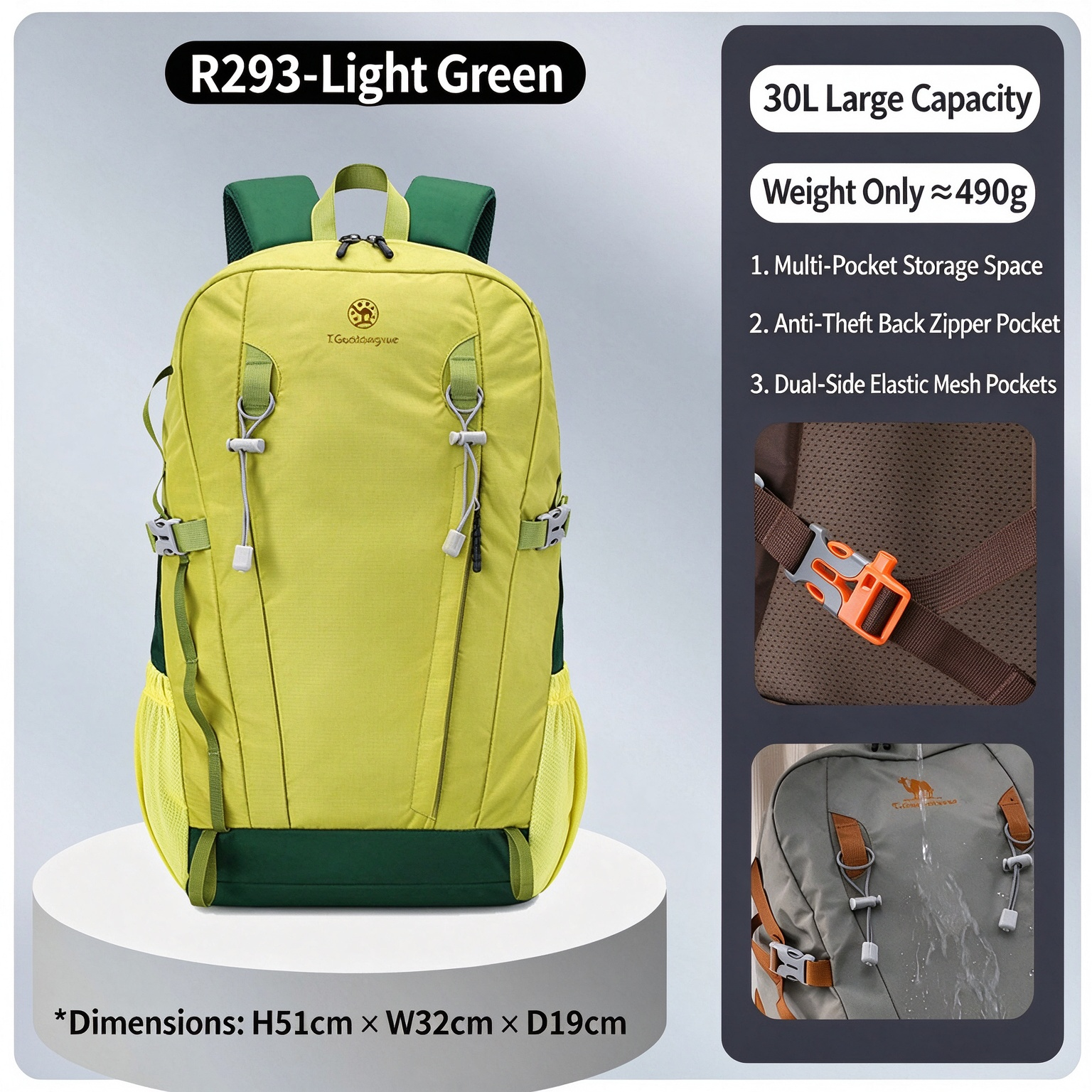 Men & Women Outdoor Hiking Backpack, Large Capacity Lightweight Travel Rucksack for Camping, Trekking & Daily Use 260025 - light green