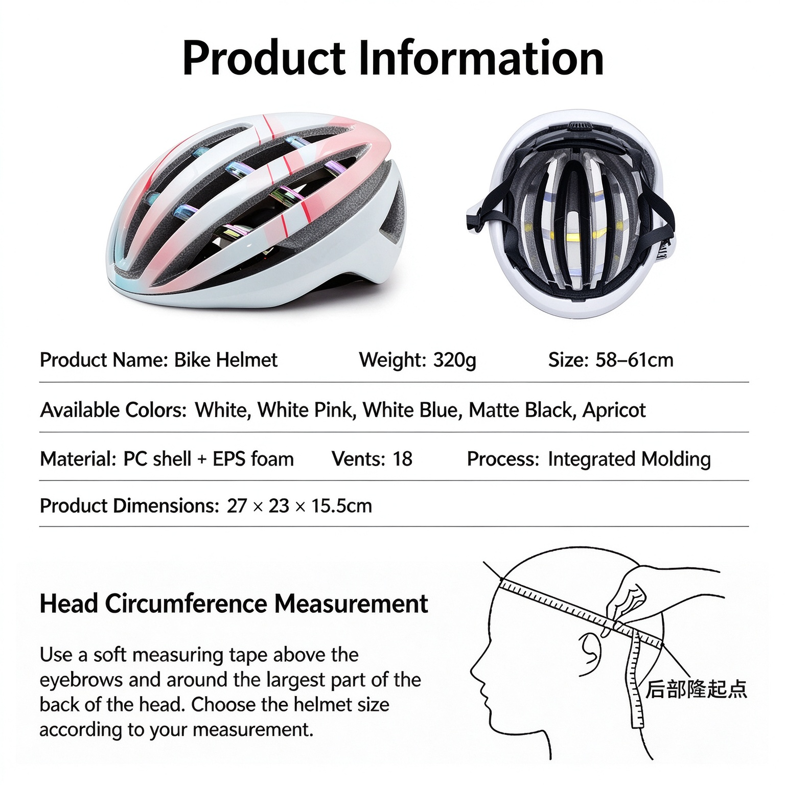 Integrated Molding Road Bike Helmet, Lightweight Adjustable Cycling Helmet with Removable Lining L -260005 - Image 11