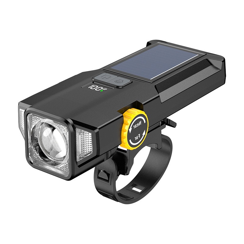 Solar Bicycle Front Light, Rechargeable Portable Night Riding Lamp, Multi-functional Cycling Accessory Flashlight-260033