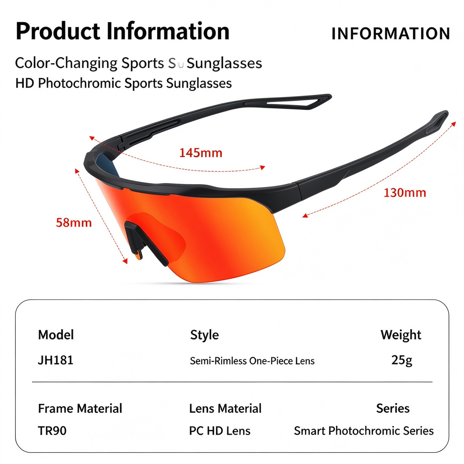PC Photochromic Cycling Glasses, Day & Night Use, UV400 Protection, Wind & Sand Resistant, Impact-Resistant, High Definition Running Sunglasses 260022 - Image 3