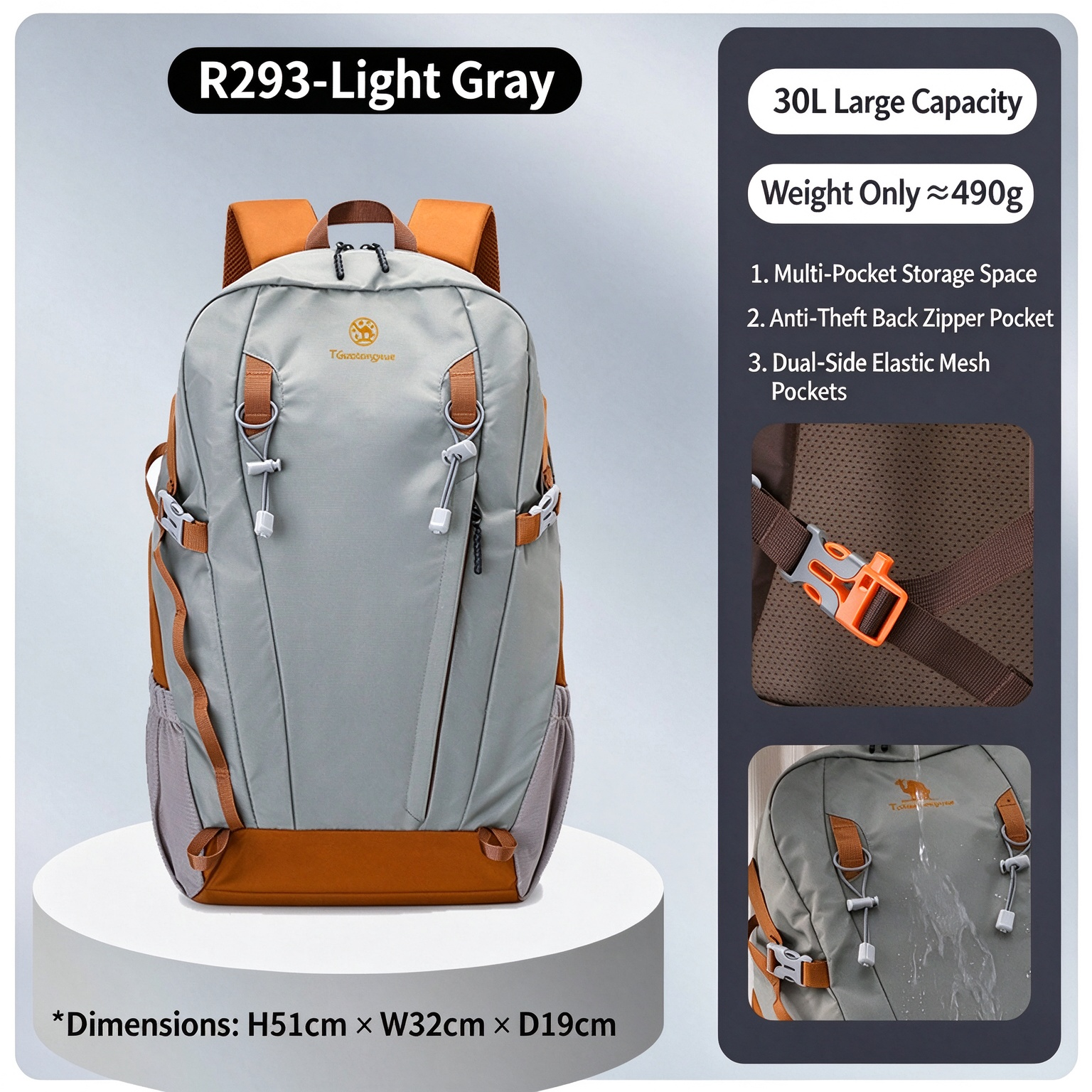 Men & Women Outdoor Hiking Backpack, Large Capacity Lightweight Travel Rucksack for Camping, Trekking & Daily Use 260025 - light gray