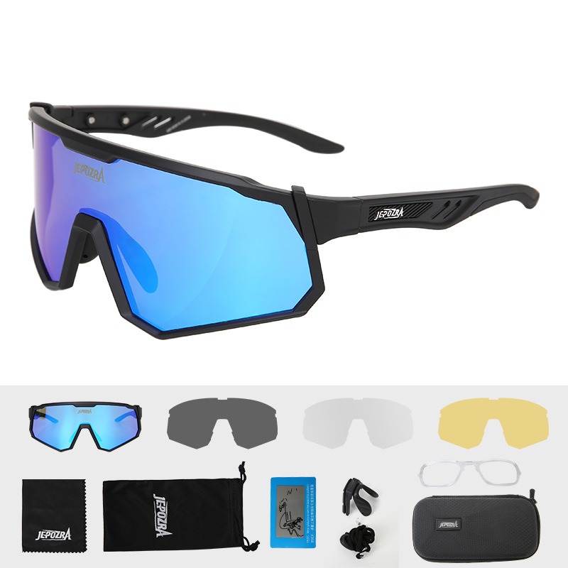 JEPOZRA Colorful Windproof Cycling Glasses, Professional Goggles for Road Bike, Mountain Bike & Motorcycle 260020 - Black