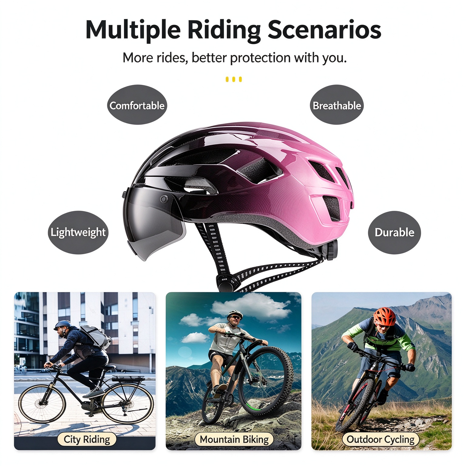 Integrated Molding Road Cycling Helmet with Magnetic Goggles & Light, Universal Fit L-260009 - Image 5