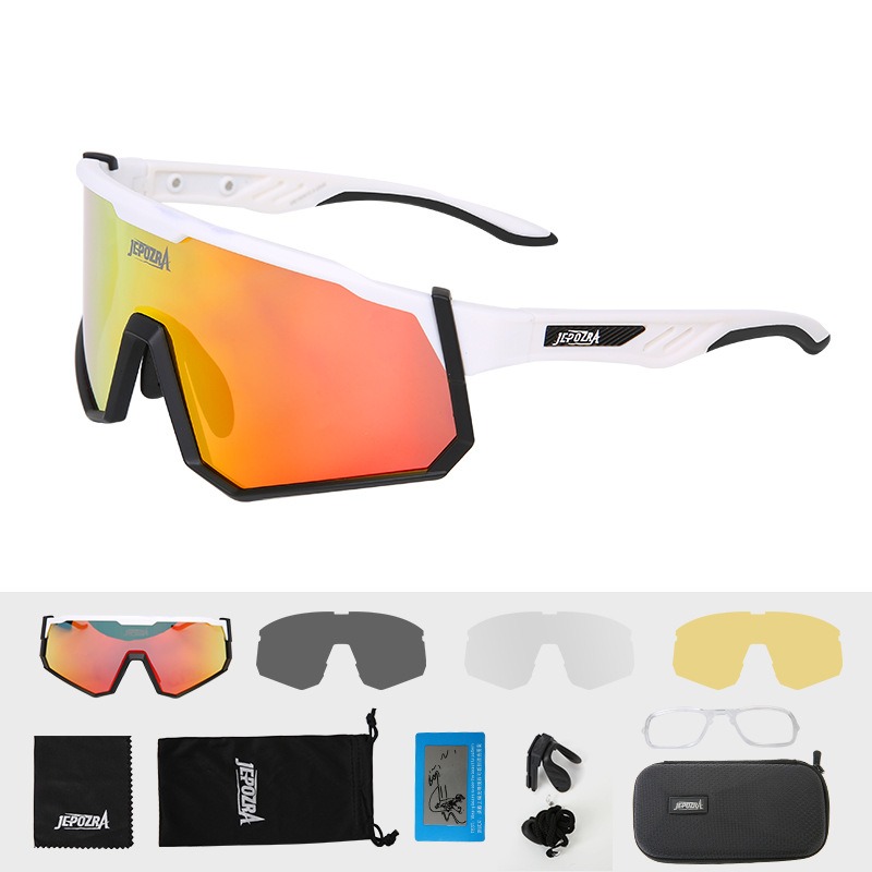 JEPOZRA Colorful Windproof Cycling Glasses, Professional Goggles for Road Bike, Mountain Bike & Motorcycle 260020 - White