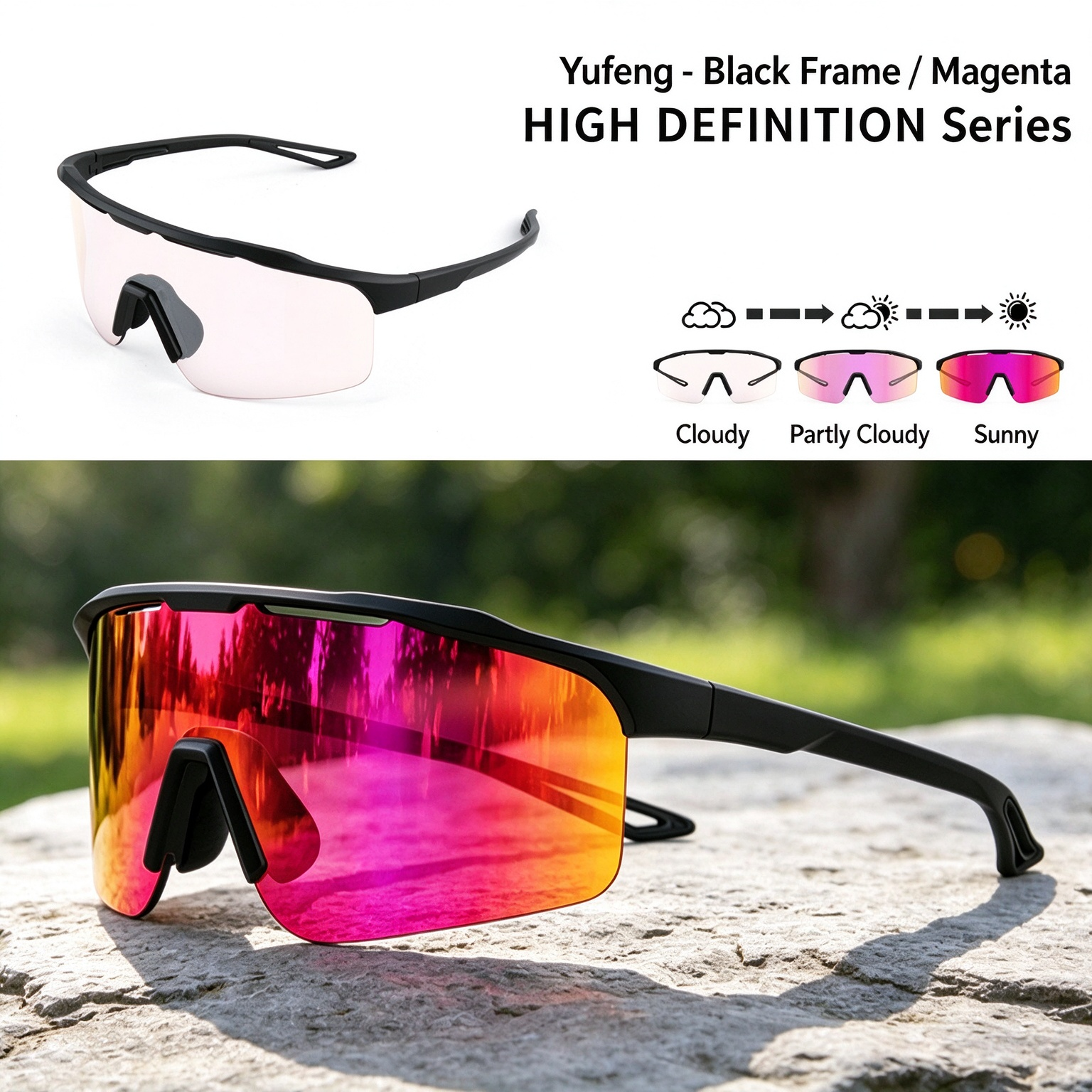 PC Photochromic Cycling Glasses, Day & Night Use, UV400 Protection, Wind & Sand Resistant, Impact-Resistant, High Definition Running Sunglasses 260022 - purple
