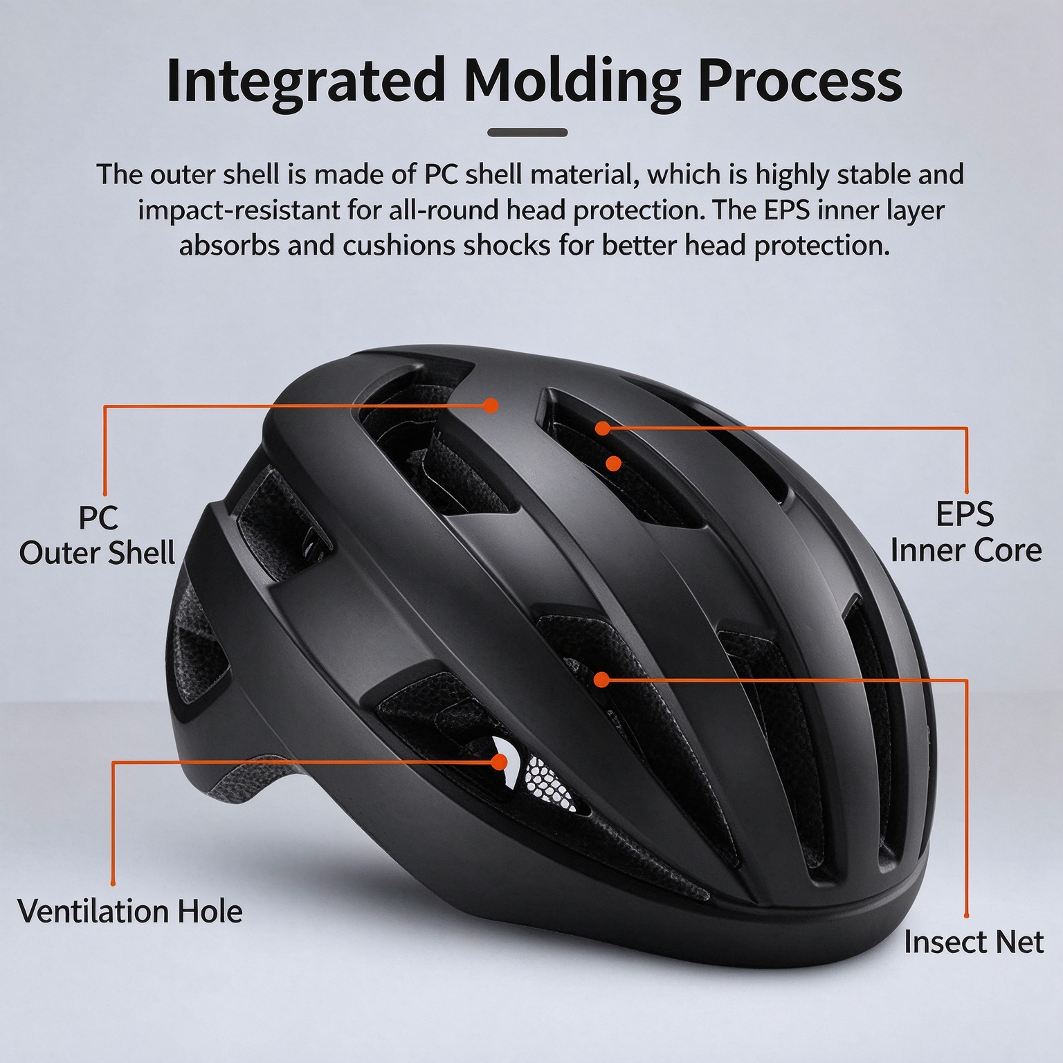 One‑piece Molding Road Bike Helmet with Rechargeable Taillight L-260004 - Image 8