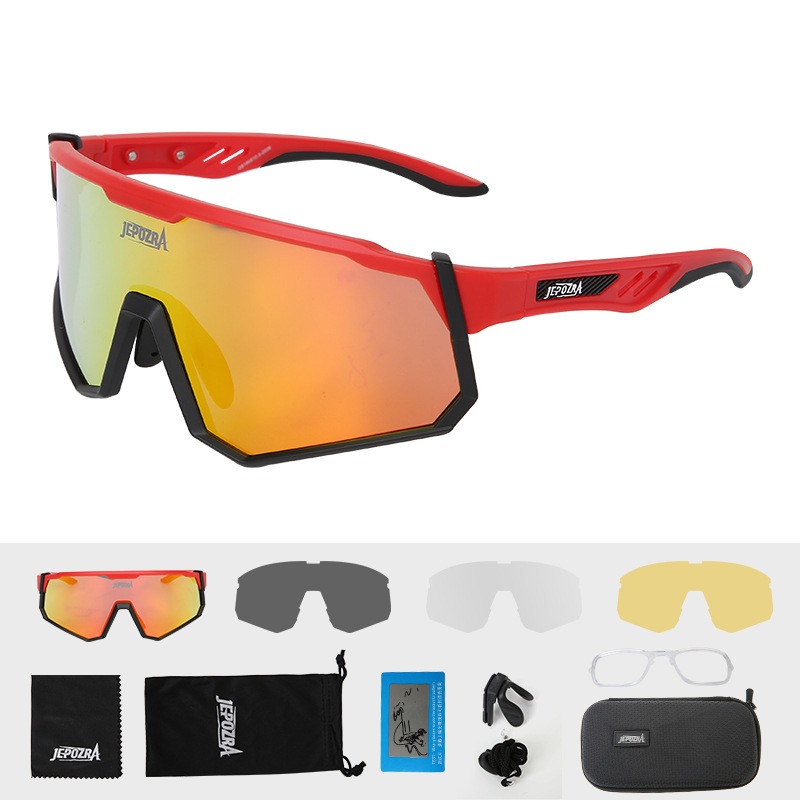 JEPOZRA Colorful Windproof Cycling Glasses, Professional Goggles for Road Bike, Mountain Bike & Motorcycle 260020 - Red