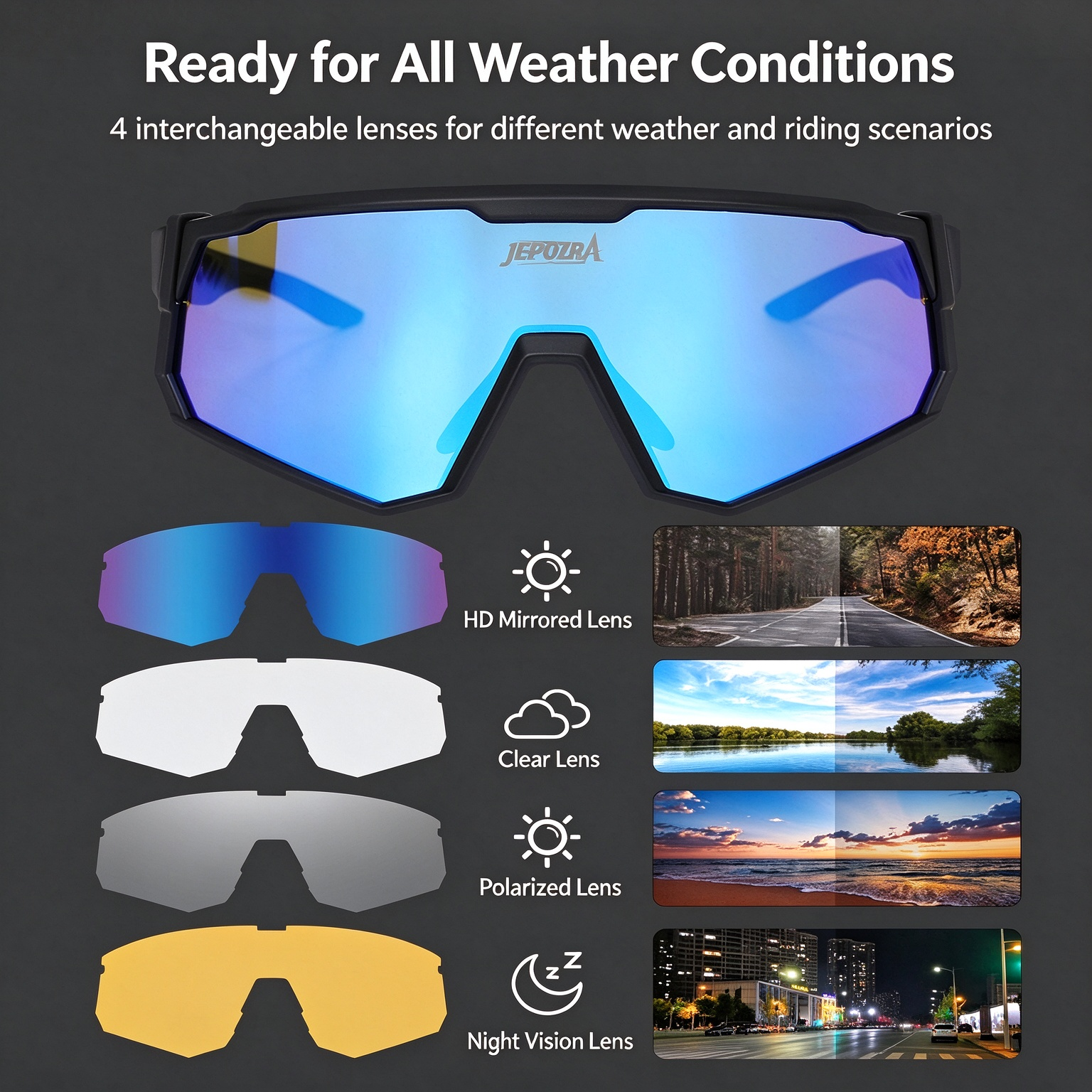 JEPOZRA Colorful Windproof Cycling Glasses, Professional Goggles for Road Bike, Mountain Bike & Motorcycle 260020 - Image 5