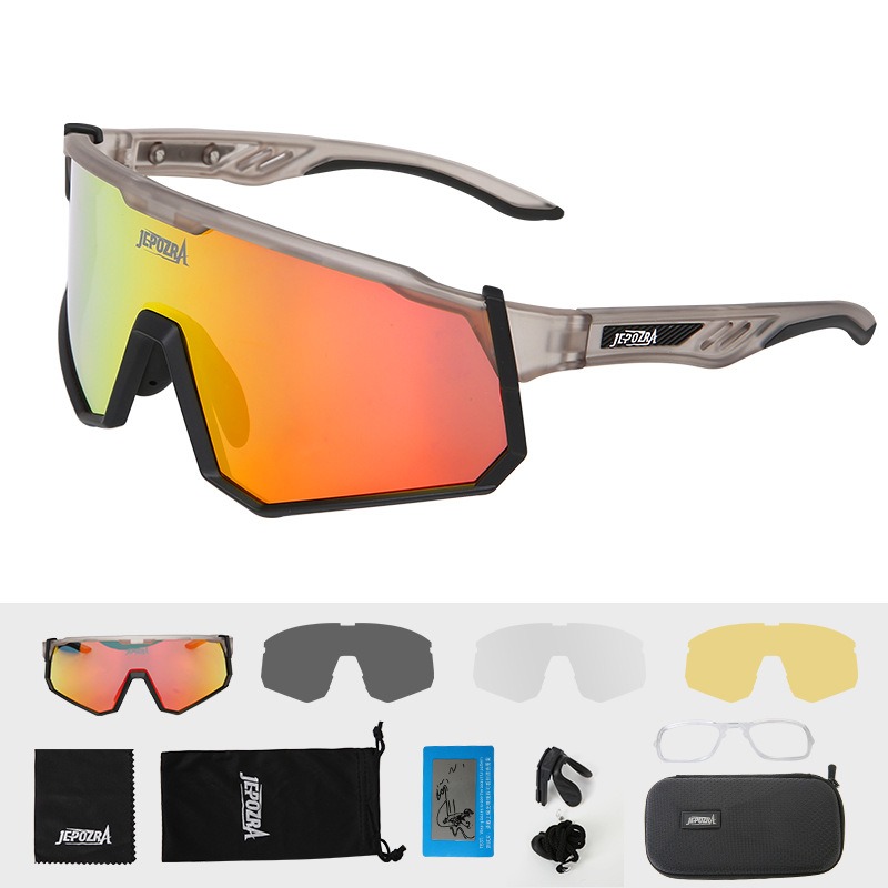 JEPOZRA Colorful Windproof Cycling Glasses, Professional Goggles for Road Bike, Mountain Bike & Motorcycle 260020 - Gray