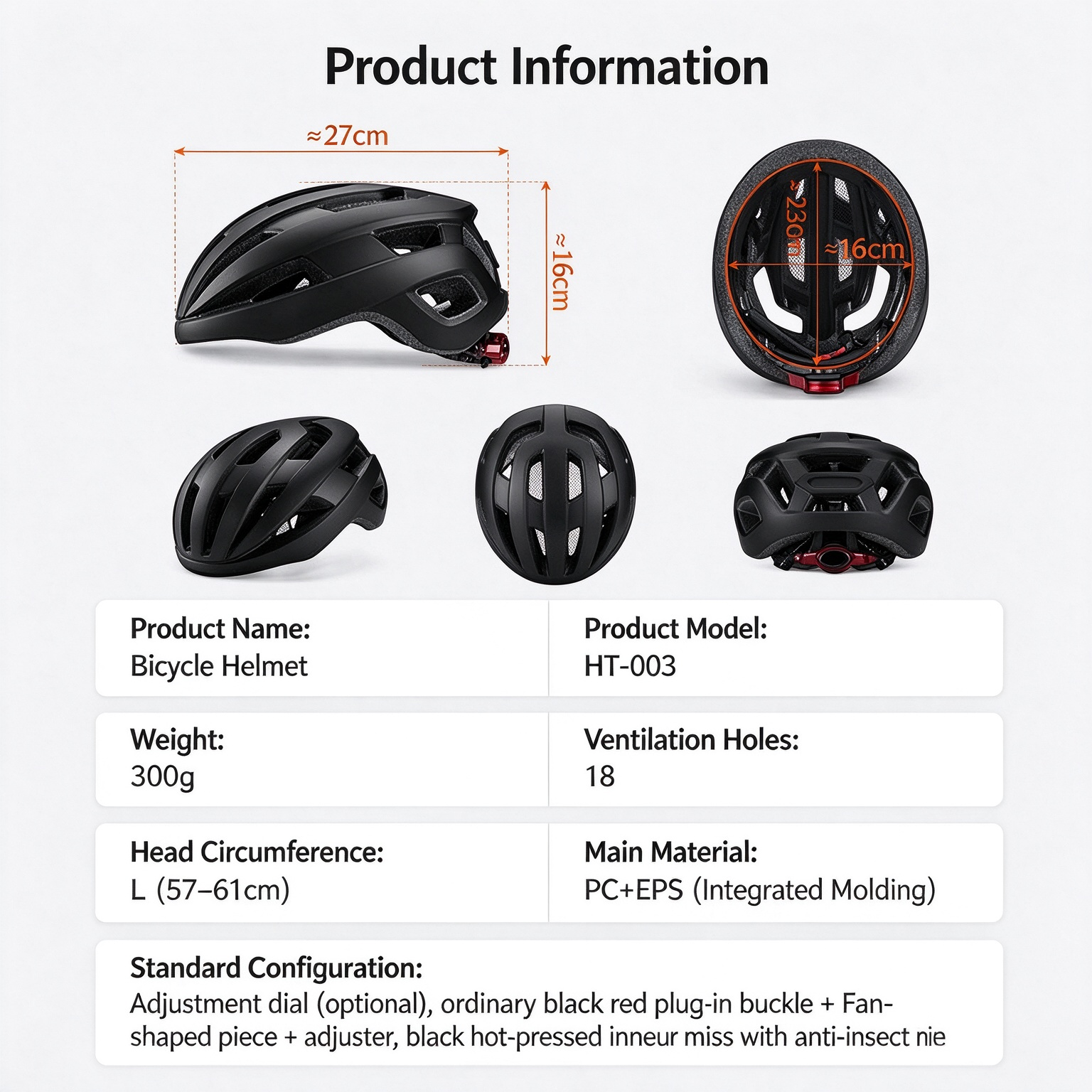 One‑piece Molding Road Bike Helmet with Rechargeable Taillight L-260004 - Image 5