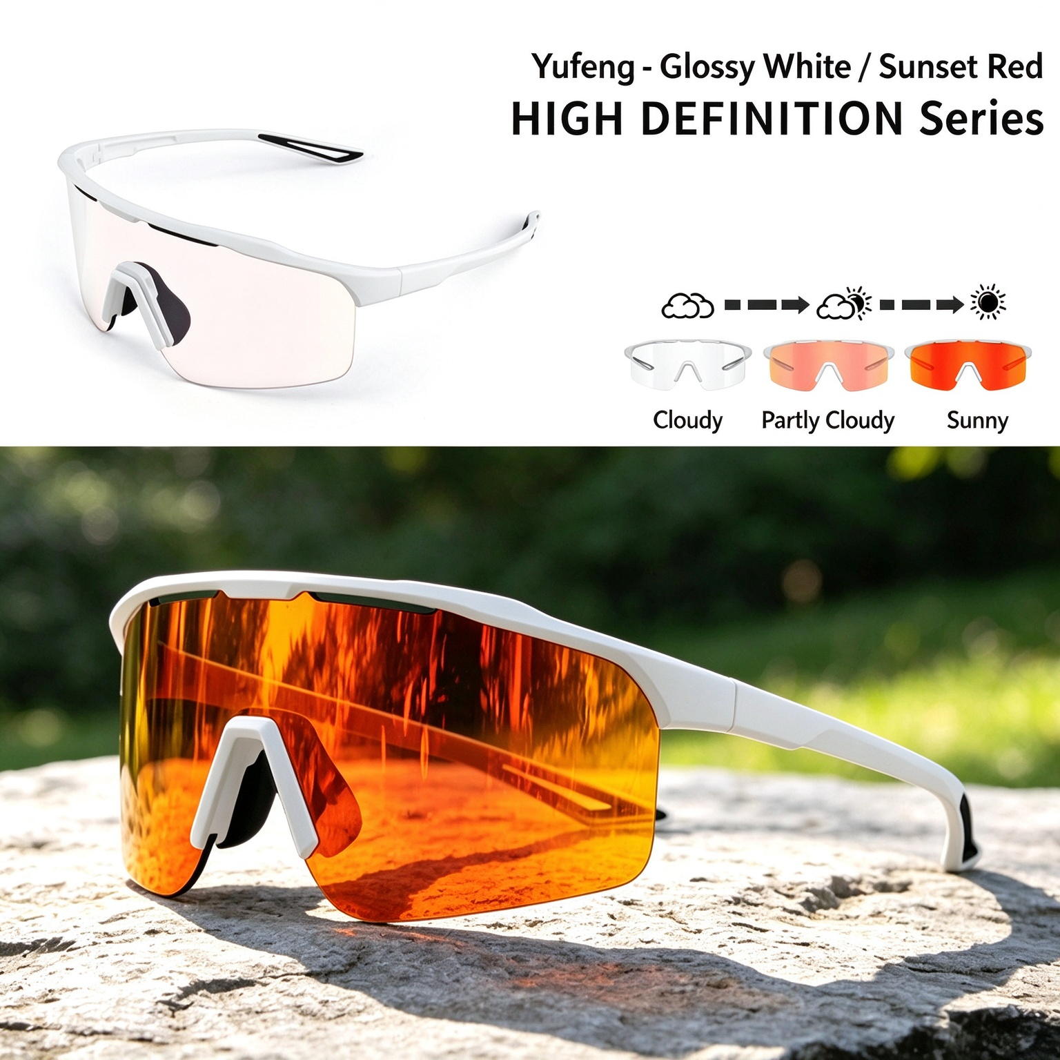 PC Photochromic Cycling Glasses, Day & Night Use, UV400 Protection, Wind & Sand Resistant, Impact-Resistant, High Definition Running Sunglasses 260022 - Red
